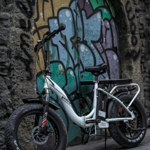 Electric Bike in Front of the Gate of a Stone Building